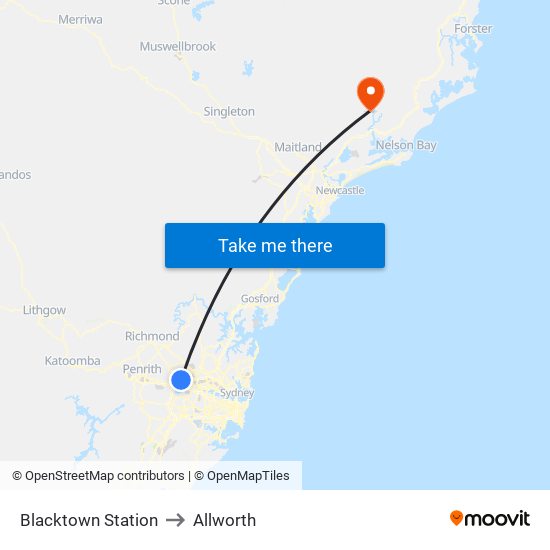 Blacktown Station to Allworth map