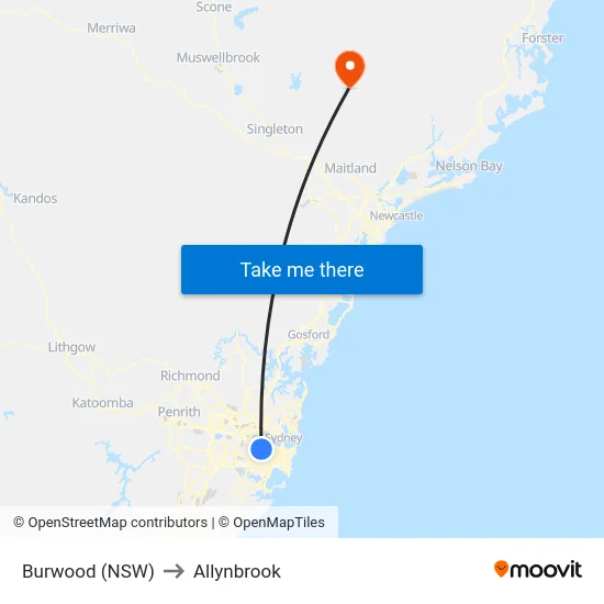 Burwood (NSW) to Allynbrook map