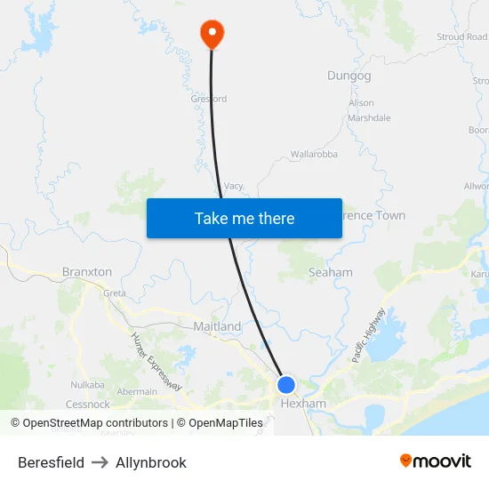 Beresfield to Allynbrook map