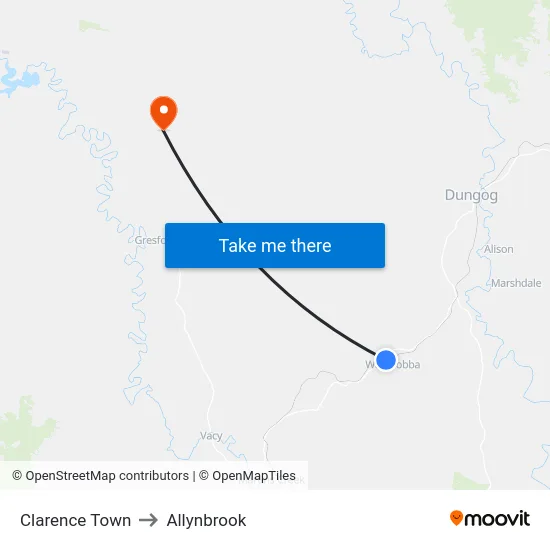 Clarence Town to Allynbrook map
