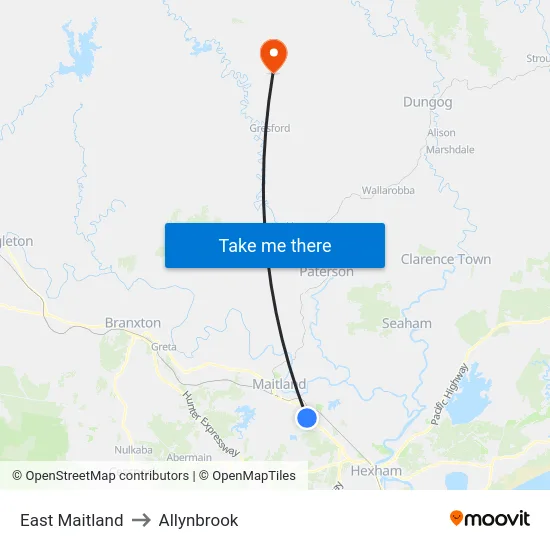 East Maitland to Allynbrook map