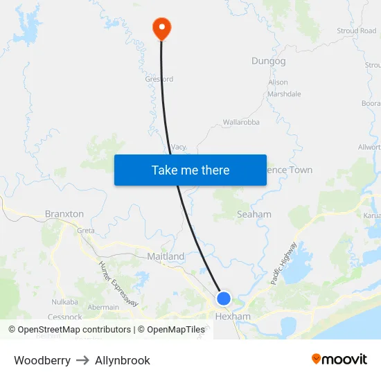 Woodberry to Allynbrook map