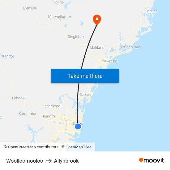 Woolloomooloo to Allynbrook map