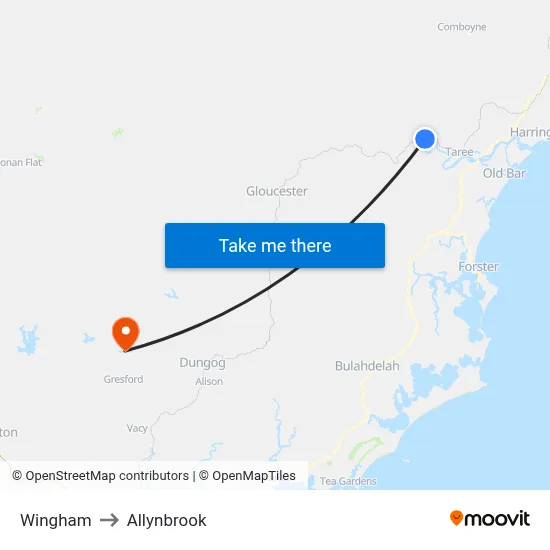 Wingham to Allynbrook map