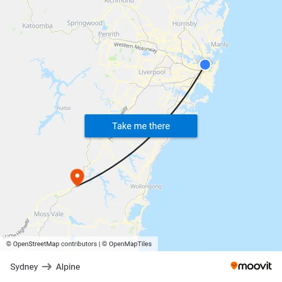 Sydney to Alpine map