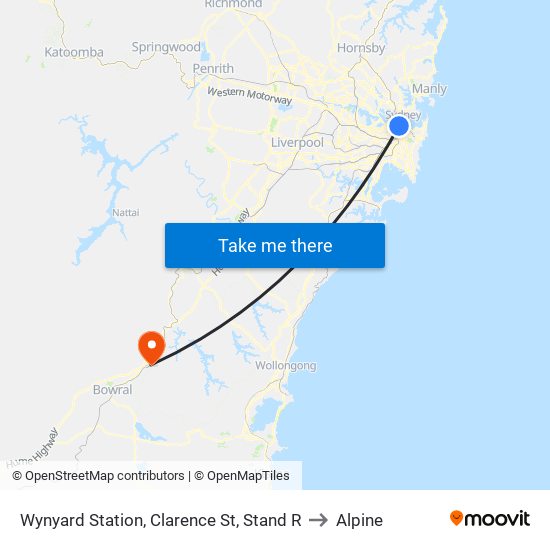 Wynyard Station, Clarence St, Stand R to Alpine map