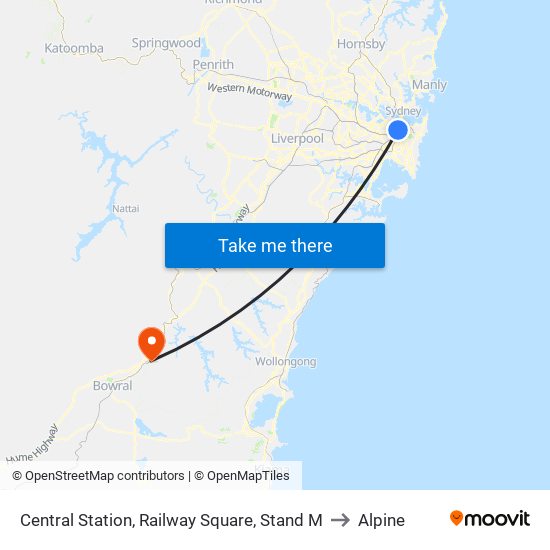 Central Station, Railway Square, Stand M to Alpine map