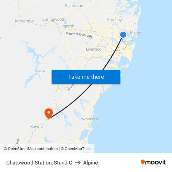 Chatswood Station, Stand C to Alpine map