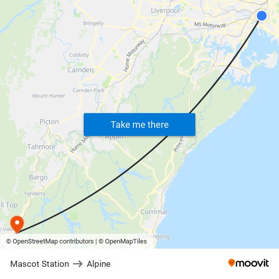 Mascot Station to Alpine map