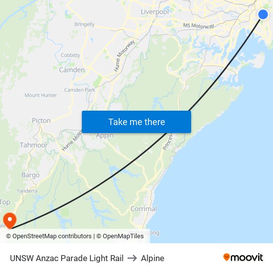 UNSW Anzac Parade Light Rail to Alpine map