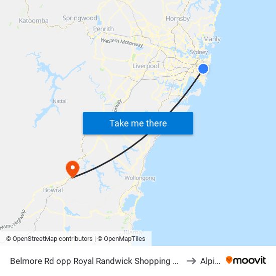 Belmore Rd opp Royal Randwick Shopping Centre to Alpine map