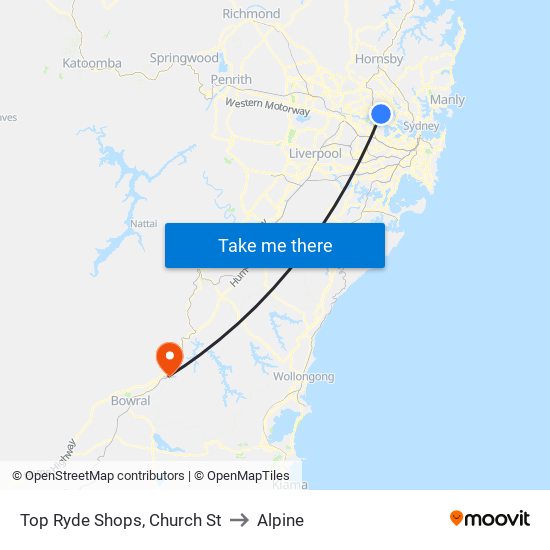 Top Ryde Shops, Church St to Alpine map