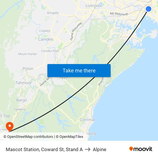 Mascot Station, Coward St, Stand A to Alpine map