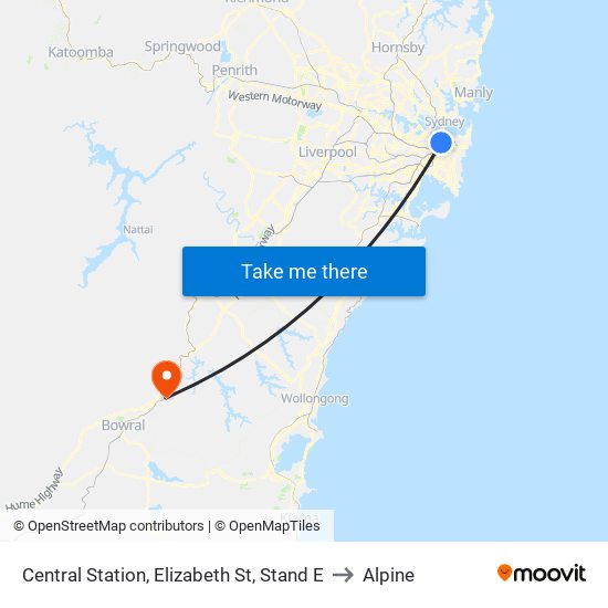 Central Station, Elizabeth St, Stand E to Alpine map