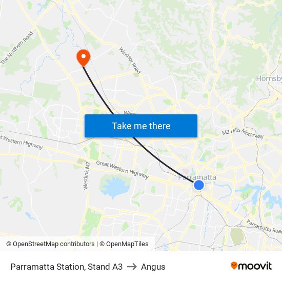 Parramatta Station, Stand A3 to Angus map