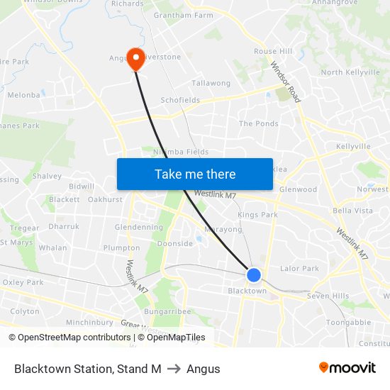 Blacktown Station, Stand M to Angus map