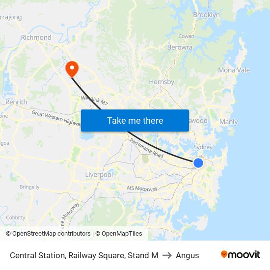 Central Station, Railway Square, Stand M to Angus map