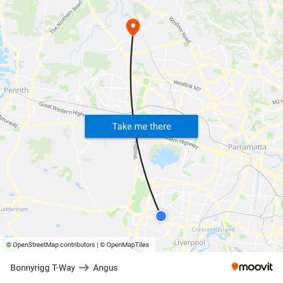 Bonnyrigg T-Way to Angus map
