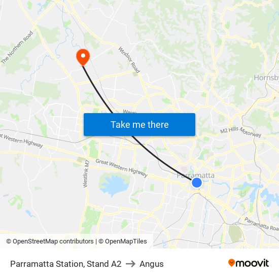 Parramatta Station, Stand A2 to Angus map