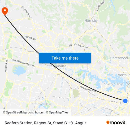 Redfern Station, Regent St, Stand C to Angus map