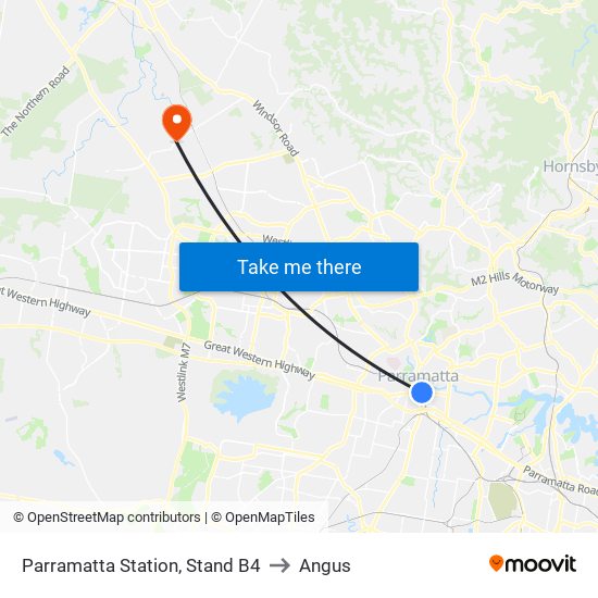 Parramatta Station, Stand B4 to Angus map