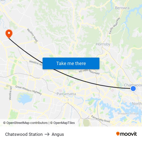 Chatswood Station to Angus map