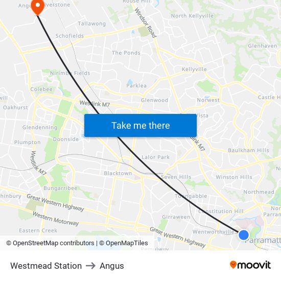 Westmead Station to Angus map