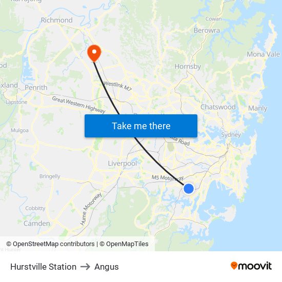 Hurstville Station to Angus map