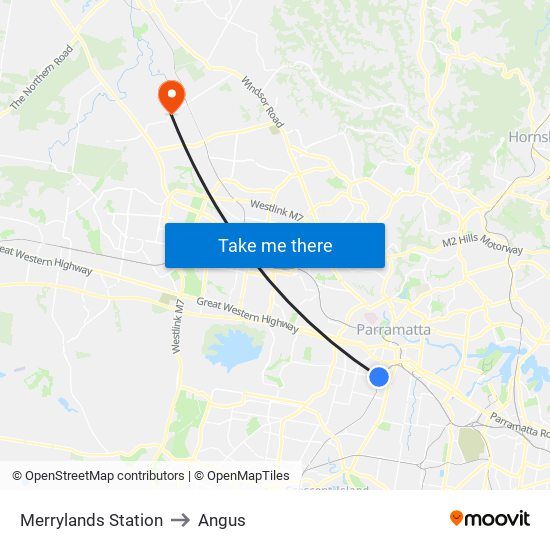 Merrylands Station to Angus map