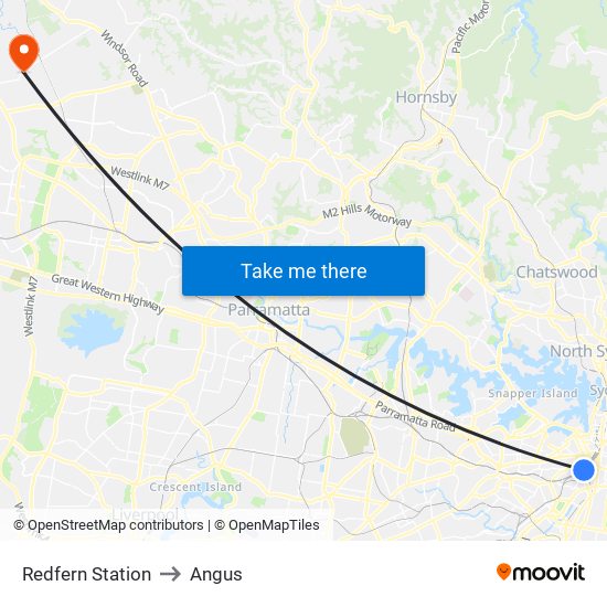 Redfern Station to Angus map