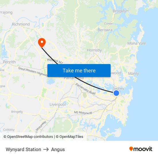 Wynyard Station to Angus map