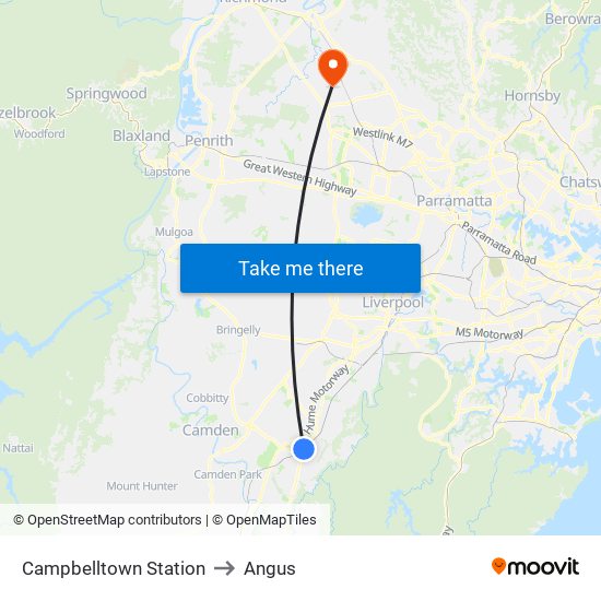 Campbelltown Station to Angus map