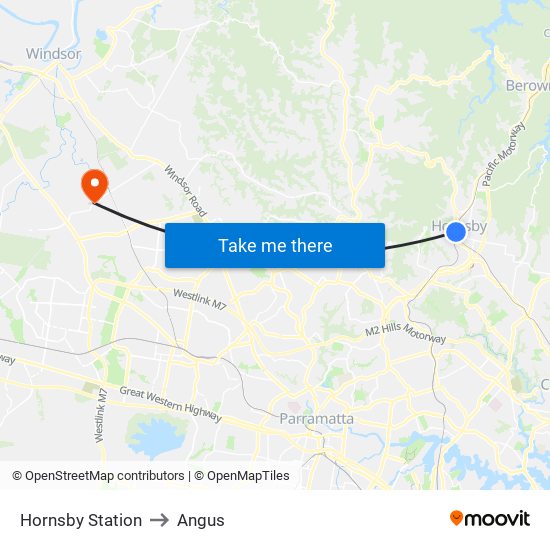 Hornsby Station to Angus map