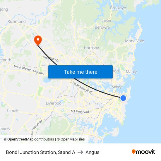 Bondi Junction Station, Stand A to Angus map