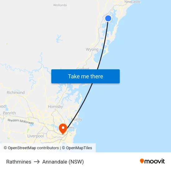 Rathmines to Annandale (NSW) map