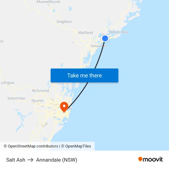 Salt Ash to Annandale (NSW) map