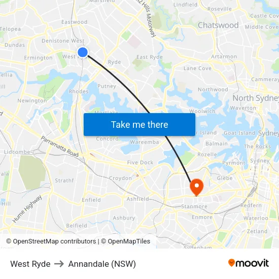 West Ryde to Annandale (NSW) map