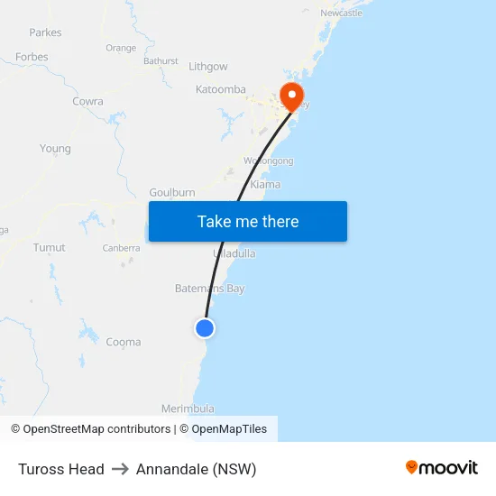 Tuross Head to Annandale (NSW) map