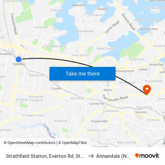 Strathfield Station, Everton Rd, Stand B to Annandale (NSW) map