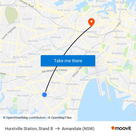 Hurstville Station, Stand B to Annandale (NSW) map