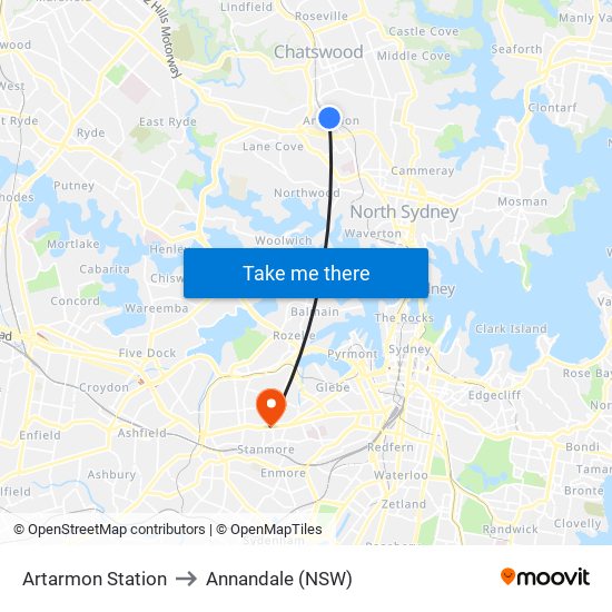 Artarmon Station to Annandale (NSW) map