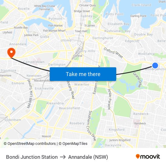 Bondi Junction Station to Annandale (NSW) map