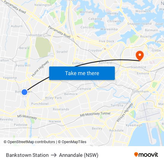 Bankstown Station to Annandale (NSW) map