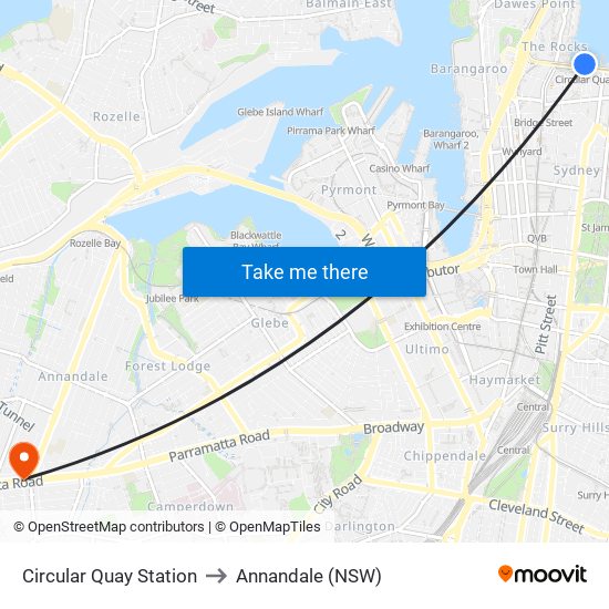 Circular Quay Station to Annandale (NSW) map