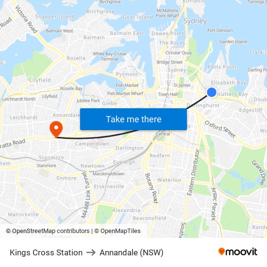 Kings Cross Station to Annandale (NSW) map