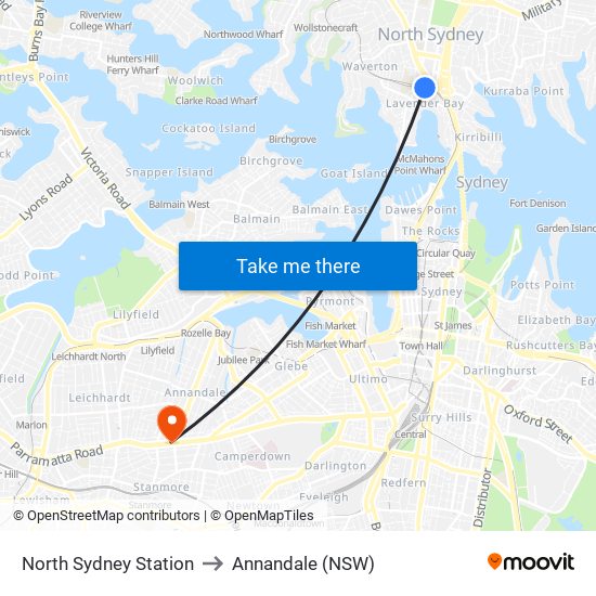 North Sydney Station to Annandale (NSW) map