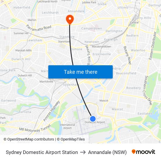 Sydney Domestic Airport Station to Annandale (NSW) map