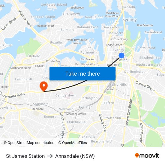 St James Station to Annandale (NSW) map