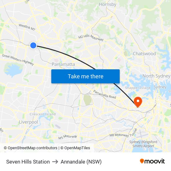 Seven Hills Station to Annandale (NSW) map
