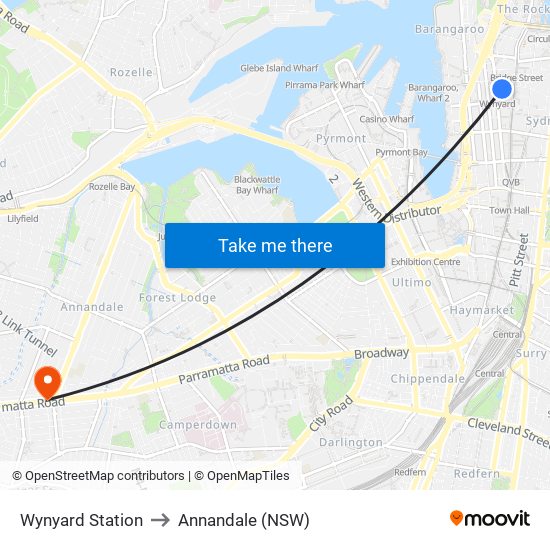 Wynyard Station to Annandale (NSW) map